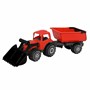 Traktor med frontlaster og henger, rød, 55 cm