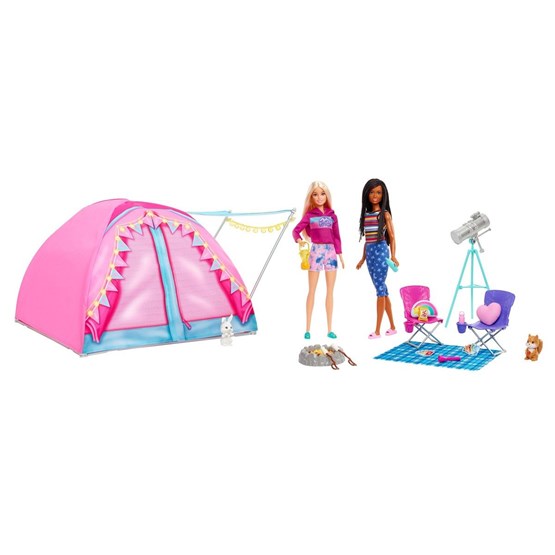 Barbie Camping Tent + Dolls (Brooklyn + Malibu)